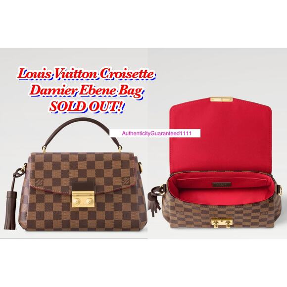 New Louis Vuitton Croisette Damier Ebene Shoulder Bag Brown Red Canvas Small LTD - Picture 1 of 16